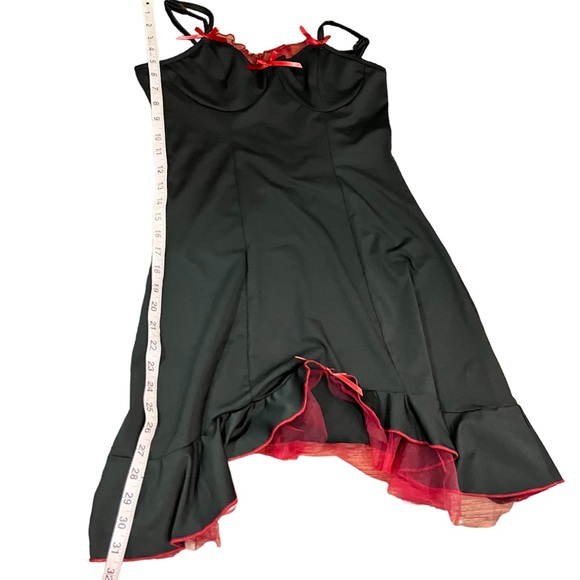Black & Red Lace Bustier Bow High Low Gothic Cami Tank Dress - Picture 9 of 12